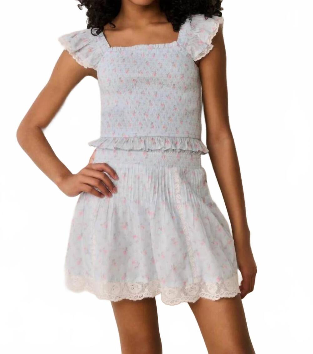 NEW LOVESHACKFANCY tween solena floral cotton skirt in chapparal blue